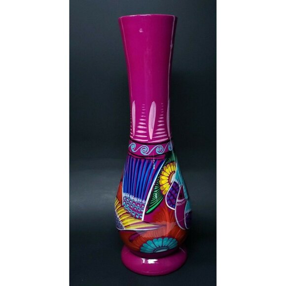 Vase Talavera Mexican Pottery Large 14" Birds Vibrant Colors Hand Painted - Picture 5 of 10